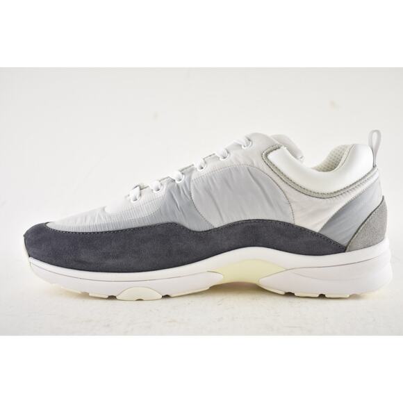 Chanel Mens 21C Grey Suede Ecru Nylon CC Logo Lace Low Top Trainer Sneaker 44 11 - Picture 9 of 12